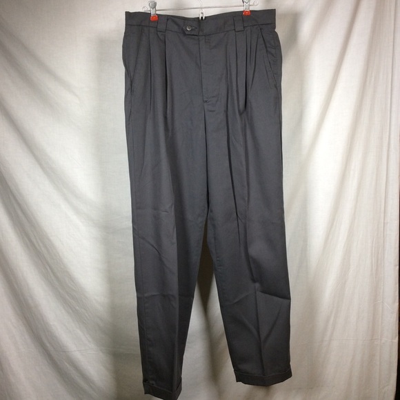 Silk Works Men’s Gray Pleated Cuffed Pants - Picture 1 of 7